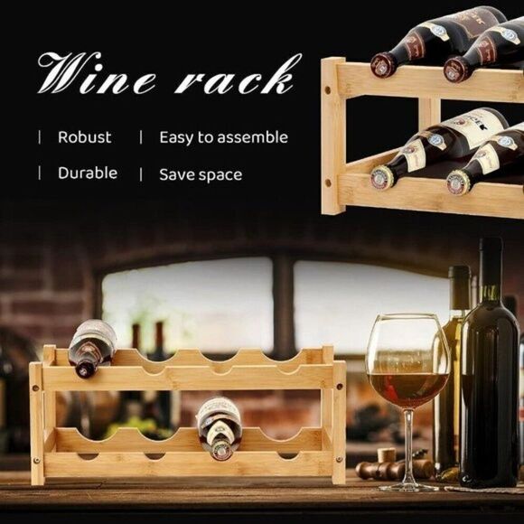 Countertop Standing 8 Wine Bottle Holder Rack Wooden 2 Tier - Picture 1 of 12